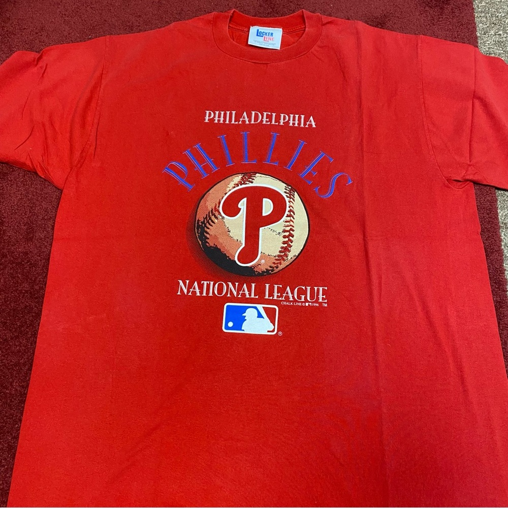Vtg Phillies League Red Tee with White Graphic